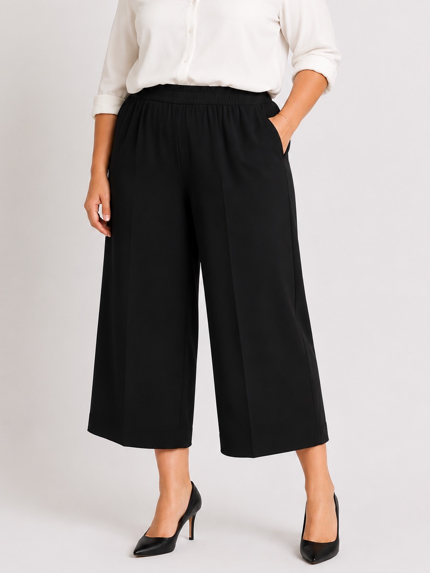 J. Crew Black Crepe Wide Leg Cropped Pants 14 Tall Pull On Career